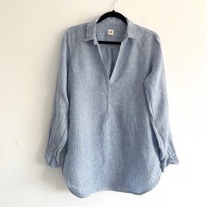 Gap Blue & White Striped Linen Popover Tunic Blouse